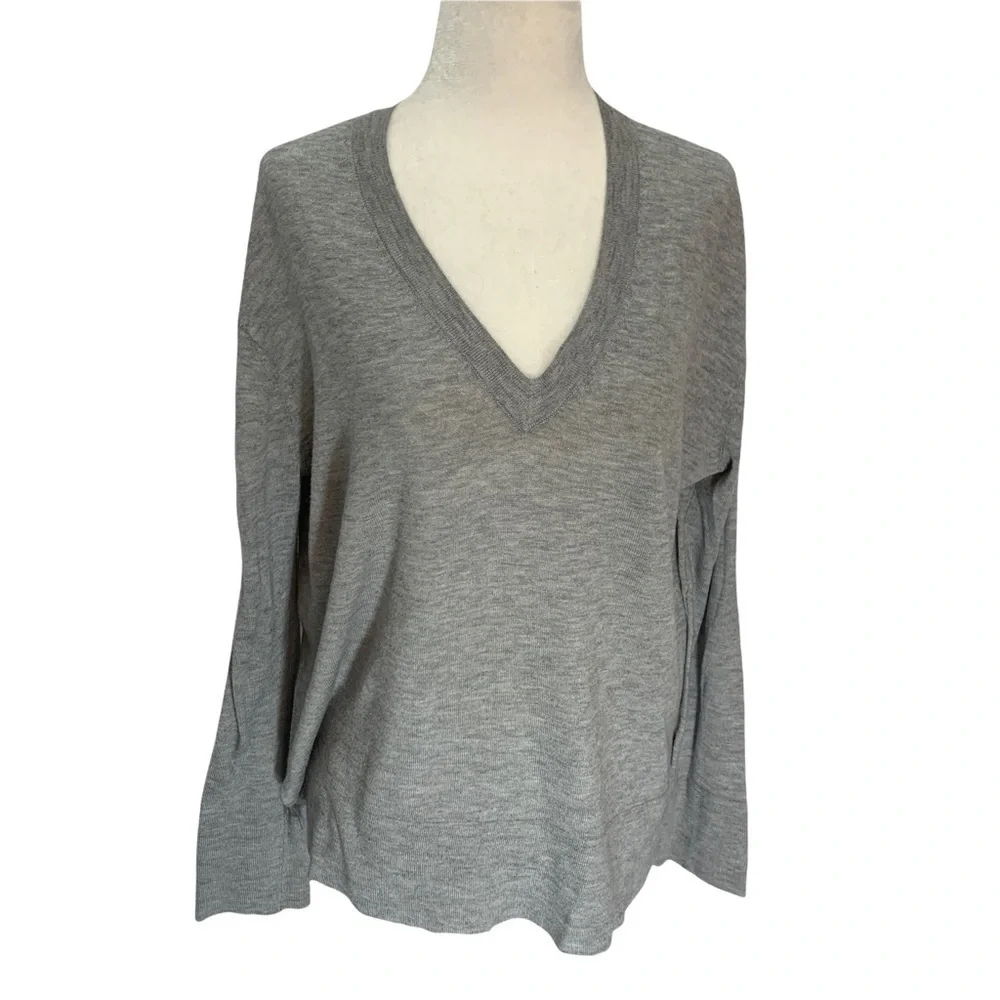 zara Knit Lightweight Grey V-Neck Sweater Oversized Size S - Picture 1 of 8